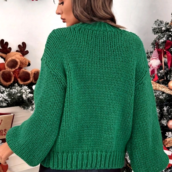 Green Christmas Sweater with Festive Embellishments - Picture 3 of 9